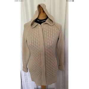 Telluride Cardigan Sweater Size S Wool Blend Hooded Chunky Cable Knit Beige